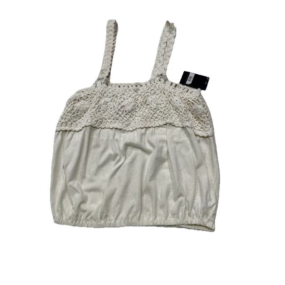 NWT Lucky Brand Women’s Medium White Tank Top with Crochet Detail Coquette - Picture 1 of 6